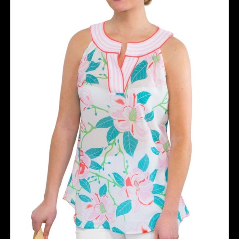Floral Sleeveless Top - Pink and Green